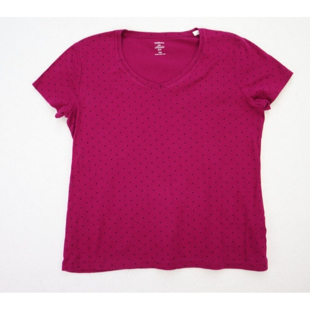 Croft & Barrow Women's Classic Tee T-Shirt Size PM Fuchsia Purple Polka Dot